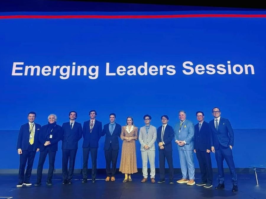 Milda Vitosytė with the other speakers on stage at the Emerging Leaders Session