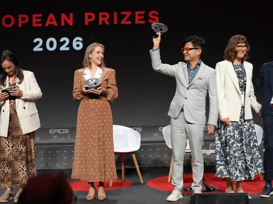 Award recipients on stage at the EAO European Prizes ceremony in Lisbon, 2026