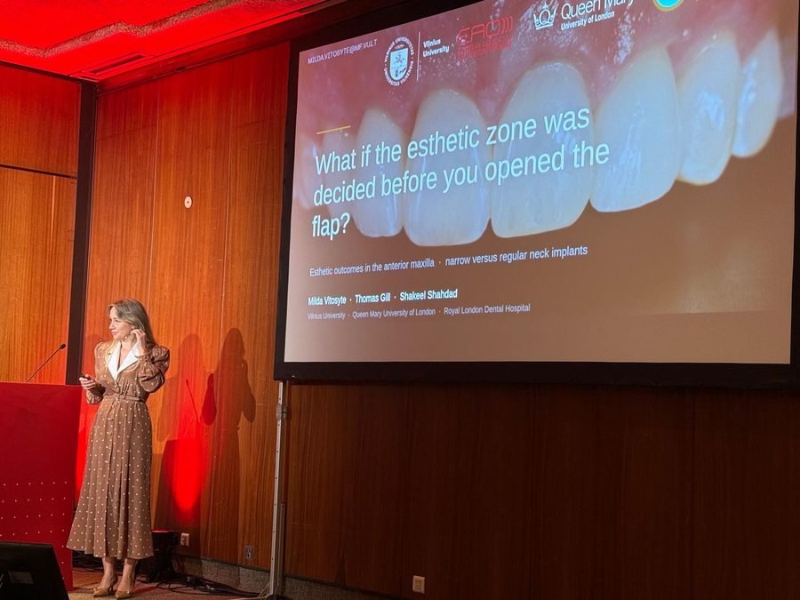 Milda Vitosytė presenting on aesthetic implant outcomes at the EAO Congress in Lisbon